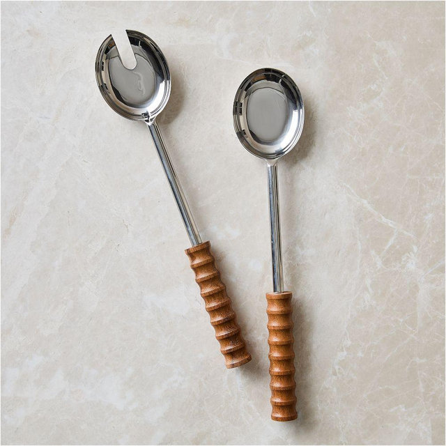 Groove Wood Salad Servers, Salad Server, Acacia, Set of 2