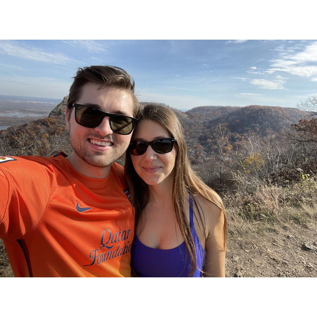 For the first several months we dated, we met along the Wisconsin-Minnesota border. Here we are at Great River Bluffs State Park.