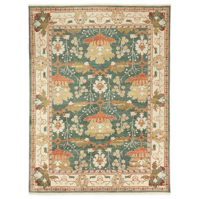 Fleur Hand Knotted Rug, 8' x10', Green
