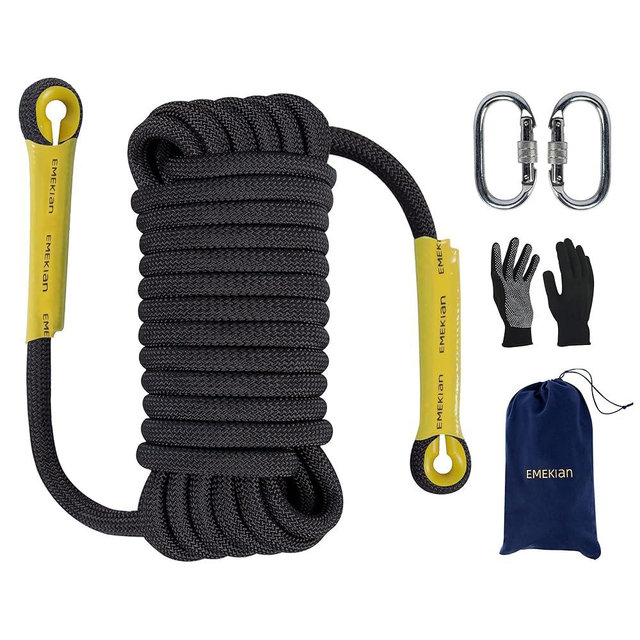 EMEKIAN Indoor Outdoor Climbing Rope, Static Rock Climbing Rope for Escape Rope, Ice Climbing Equipment, Fire Safety Rescue Rope, with Non Slip Gloves