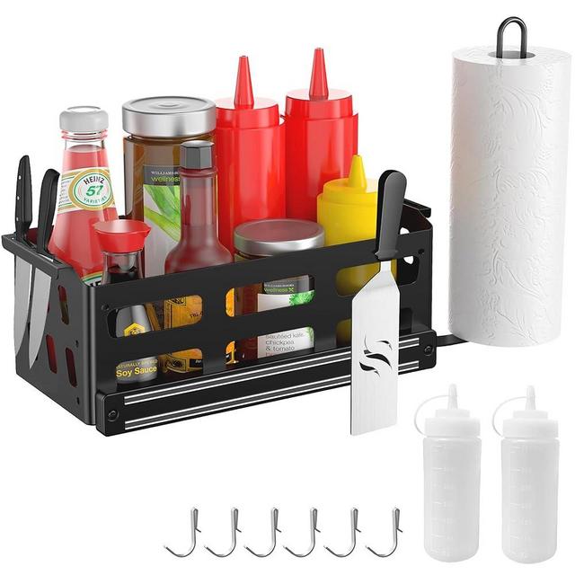 Griddle Caddy for Blackstone 28“/36” Grill/Weber Grill with Magnetic Tool Holder and Paper Towel Holder＆2 Squeeze Bottles, Blackstone Grilling Accessories, Space Saving Grilling Accessory Organiser
