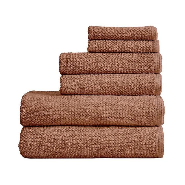 Great Bay Home 100% Cotton Bath Towels, Luxury 6 Piece Set - 2 Bath Towels, 2 Hand Towels and 2 Washcloths. Quick-Dry, Absorbent Textured Popcorn Weave Towels. Acacia Collection (6 Piece Set, Clay)