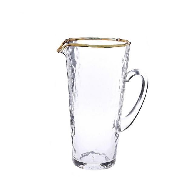Classic Touch Pebble Glass Pitcher with Gold Tone Rim with Handle