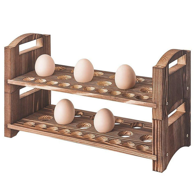 PrimRend Wooden Egg Holder 2 Layer Rack Holders Countertop Stackable Quail Egg Sorter Storage Trays Organizer Display Stand Kitchen Rack Fits Duck, Turkey, Chicken Eggs,up to 36 Eggs, 2 Tier-Brown