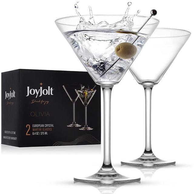 JoyJolt Olivia Crystal Martini Glasses - Premium Glassware Set Made in Europe - 9.2 oz Tall Martini Glasses - Elegant Cocktail Glasses - Set of 2 Martini Glass for Drinks such as Martini or Manhattan