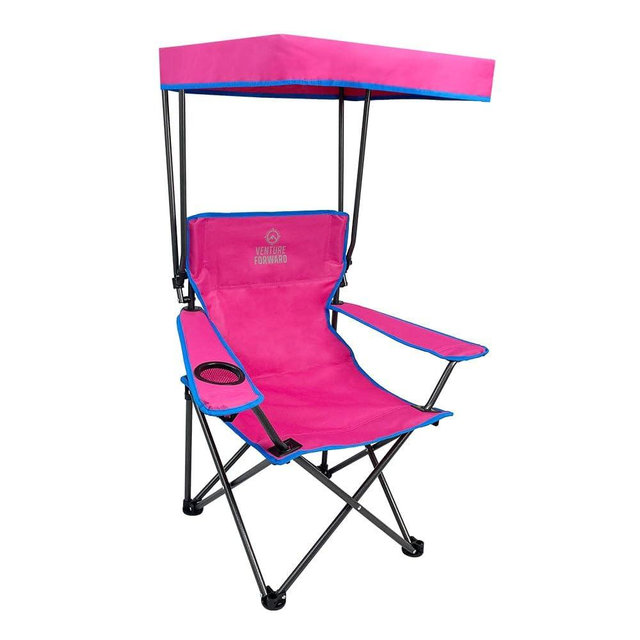 Venture Forward Youth Outdoor Canopy Chair with Adjustable Shade, Folding Kids Camping Chair with Cup Holder and Carry Bag, Portable Beach, Sports and Backyard Seating