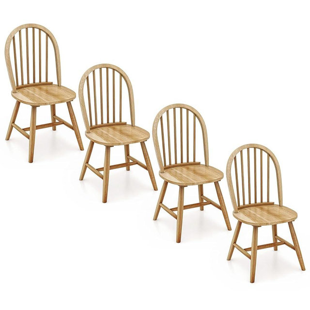 Safeplus 18" Oak Dining Chairs Set of 4, Wood Windsor Chair with Spindle Back for Country Farmhouse Kitchen Island
