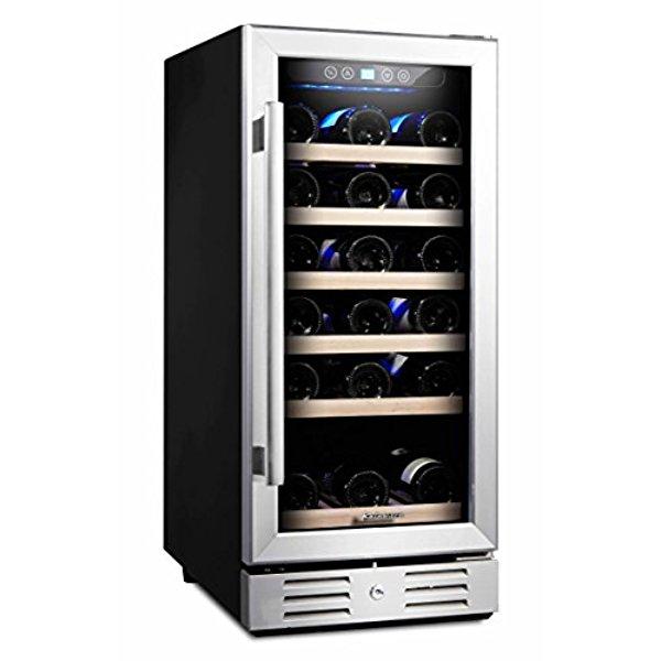 Kalamera 15'' Wine Cooler 30 Bottle Built-in or Freestanding with Stainless Steel & Double-Layer Tempered Glass Door and Temperature Memory Function