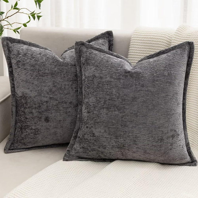 BAOLIZEGAO Grey Decorative Throw Pillow Covers 18x18 Inch Set of 2 Cozy Soild Chenille Cushion Cases Soft Textured Square Couch Pillows Cover Boho Accent Farmhouse Pillowcases for Sofa Bed