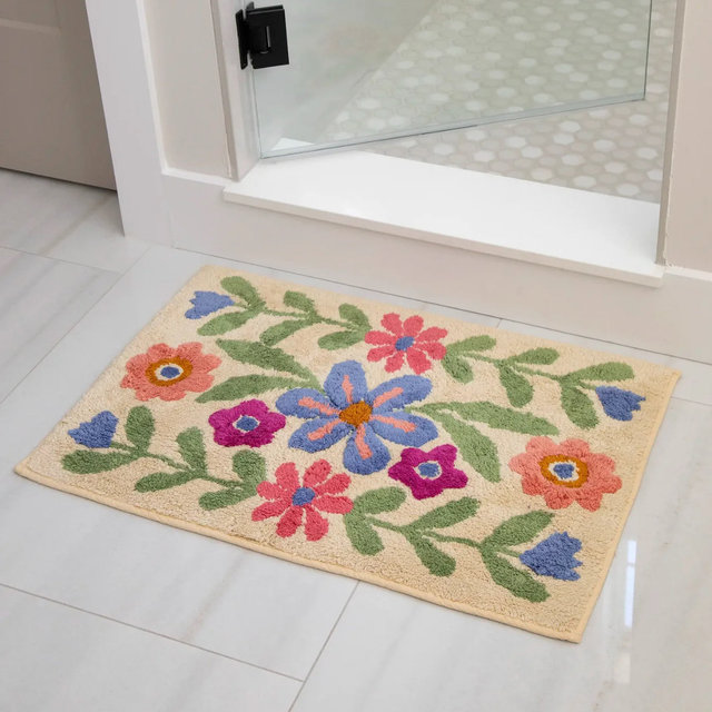 Tufted Cotton Bath Mat - Dusty Rose Cat