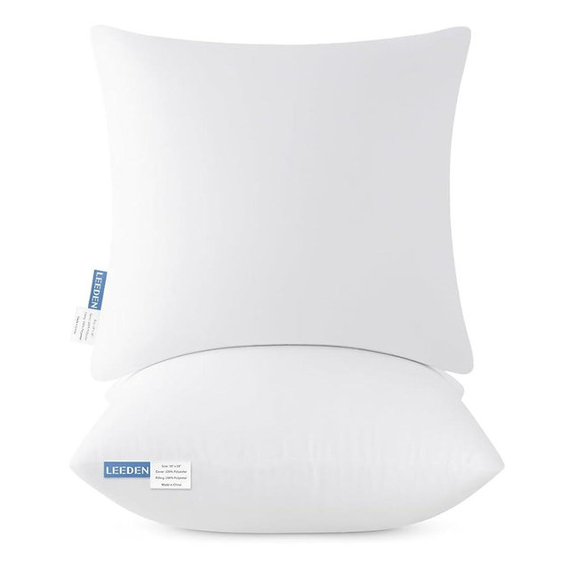Leeden 24x24 Pillow Inserts, 24 Inch Decorative Throw Pillow Inserts, Soft Fluffy Square Throw Pillows for Couch, Sofa, Bed, and Home Decor White Cushion Pack of 2