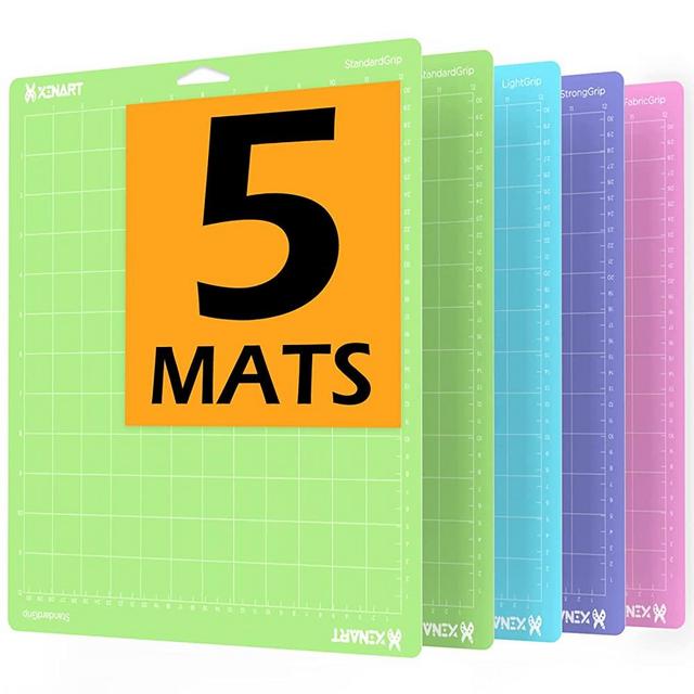 Xinart Cutting Mats for Cricut Maker 3/Maker/Explore 3/Air 2/Air/One(5Mats,12x12 Inch, StandardGrip/LightGrip/StrongGrip/FabricGrip) Quilting Cricket Cutting Mats Replacement Accessories for Cricut