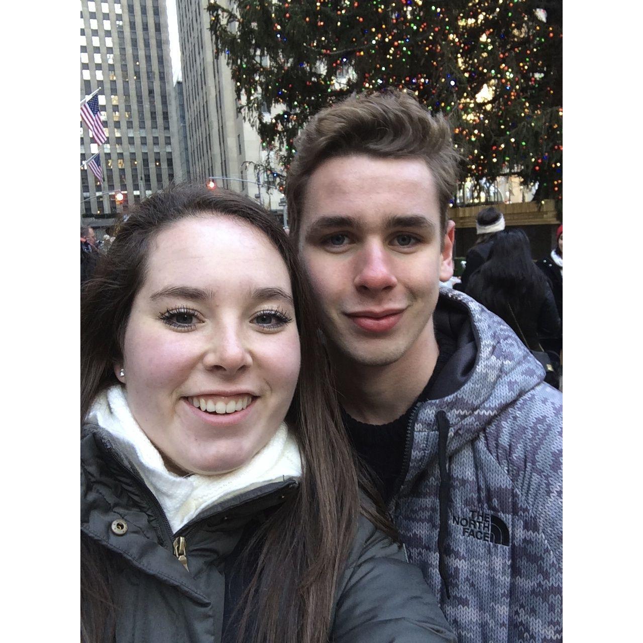 Olivia and Vince in front of the famous Rockefeller Center Christmas Tree in New York City in 2014.