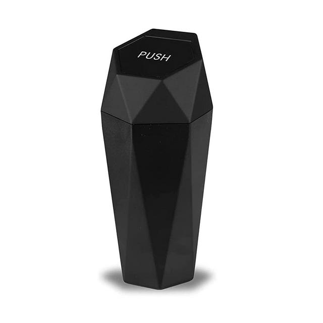 JUSTTOP Car Trash Can with Lid, Diamond Design Small Automatic Portable Trash Can, Easy to Clean, Used in Car Home Office (Black)