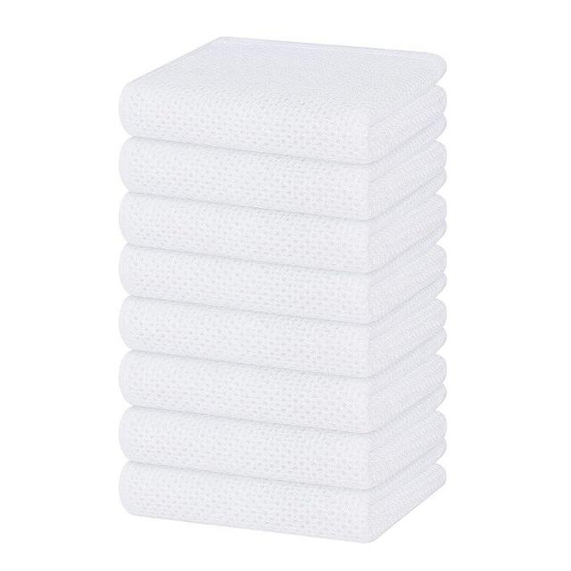Homaxy 100% Cotton Waffle Weave Kitchen Dish Towels, Ultra Soft Absorbent Quick Drying Cleaning Towel, 13 x 28 Inches, 8-Pack, White