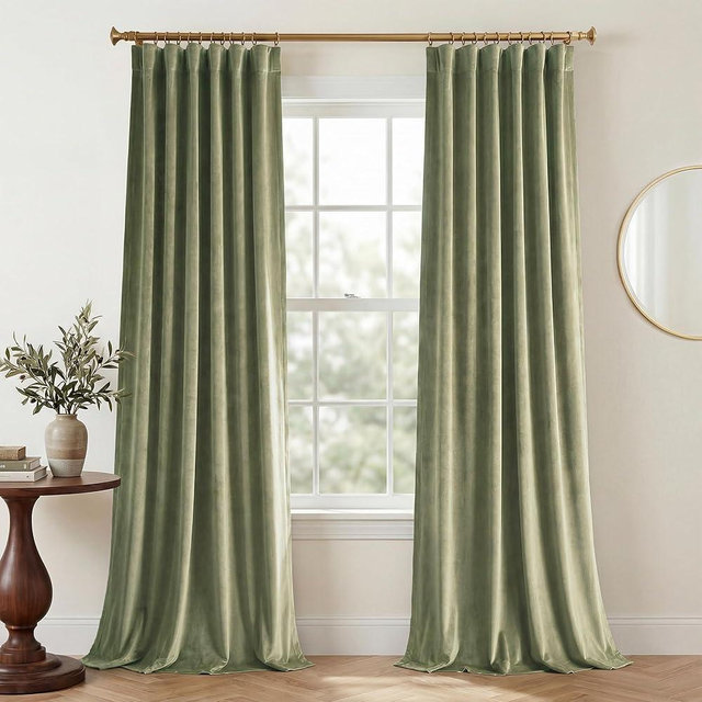 StangH Sage Green Curtains 84 Inch Length 2 Panels, Elegant Velvet Light Dimming Curtains & Drapes Thermal Insulated Holiday Christmas Decor for Sliding Door Bedroom, W52 x L84