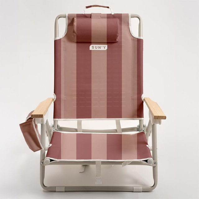 SUN'Y Escapes Backpack Beach Chair - Made w/Ocean Bound Plastics, Customizable w/MOLLE Accessories, Ultra Lightweight, Low-Seat Natural Comfort, Durable, Rust Free & Waterproof - Coastal Rose