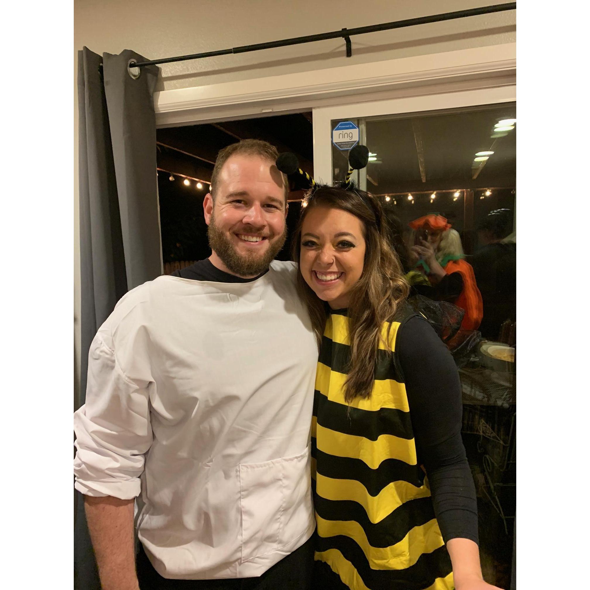 1st place Halloween Costumes! A Bumblebee and her Bee-keeper!