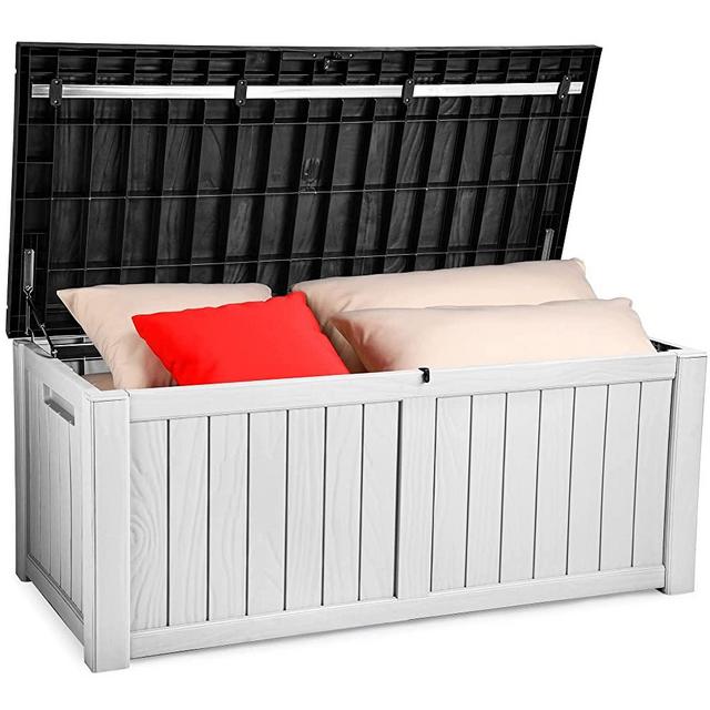 YITAHOME 120 Gallon Outdoor Storage Deck Box, Large Resin Patio Storage for Outdoor Pillows, Garden Tools and Pool Toys, Waterproof, Lockable,Dark Grey (Black&White)