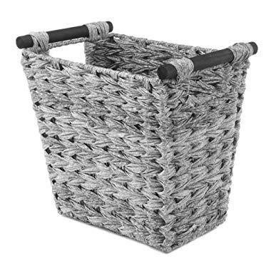 Whitmor Split Rattique Waste Basket with Wood Handles - Gray Wash