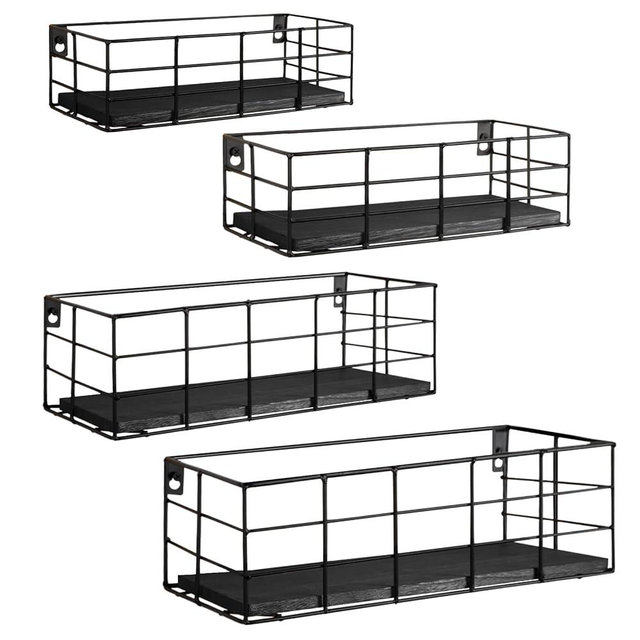 Fixwal 4 Set Floating Shelves Wall Shelves for Storage Hanging Shelves Wall Mounted for Living Room Kitchen and Bedroom Bathroom for Wall Decorative Storage (Black)