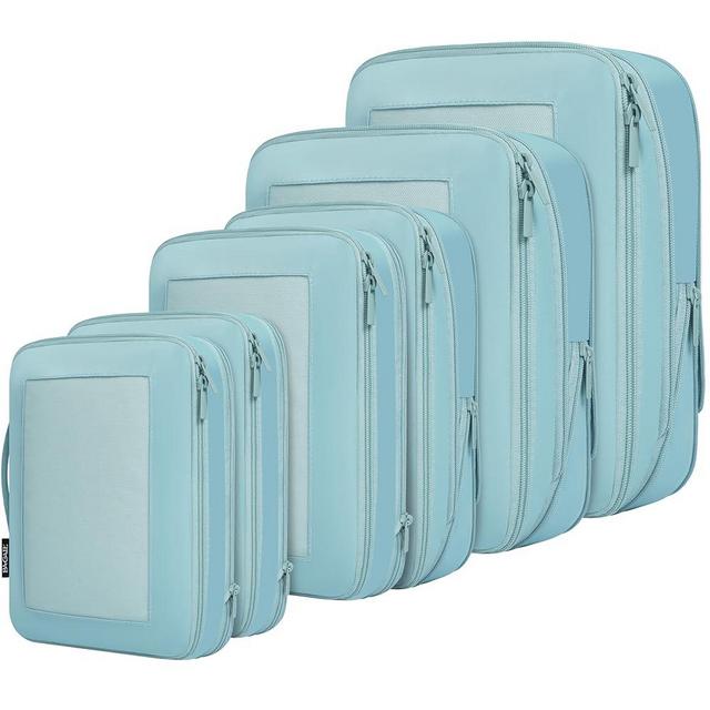 BAGAIL 4 Set/6 Set/8 Set Compression Packing Cubes Travel Accessories Expandable Packing Organizers(DustyBlue SquareMesh 6 Set)