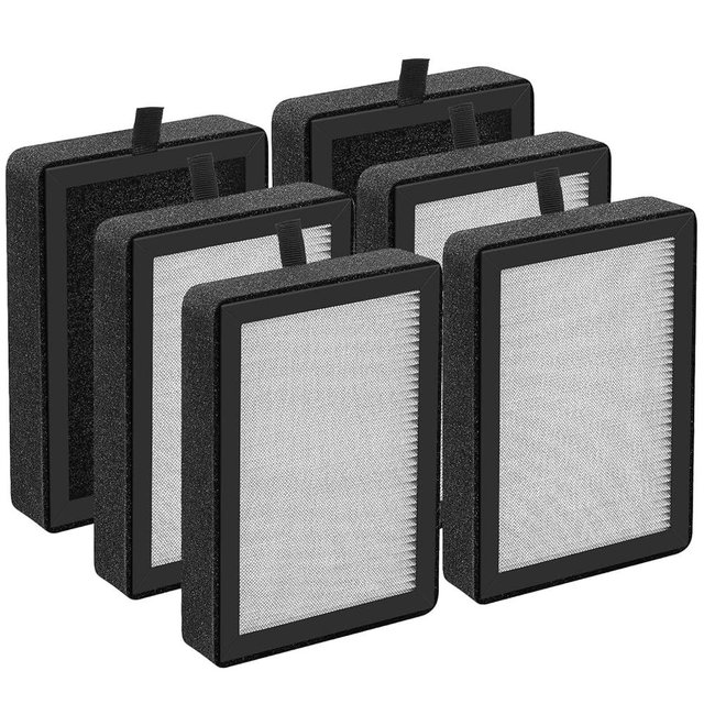 6 Pack LV-H128 Replacement Filter Compatible with LEVOIT LV-H128 / PUURVSAS (HM669A) / ROVACS (RV60) Air Purifiers, 3-in-1 Middle Layer, Activated Carbon Layer and Pre-Filter