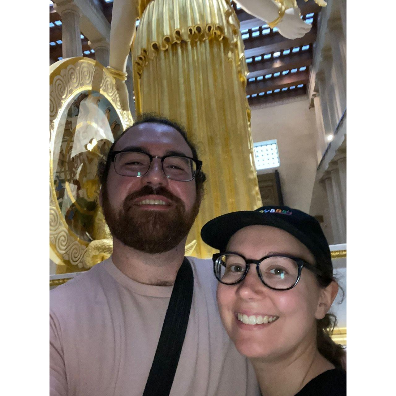 We're notorious for taking thee ackwardist pics. We're standing behind Athena at The Parthenon in Nashville, TN