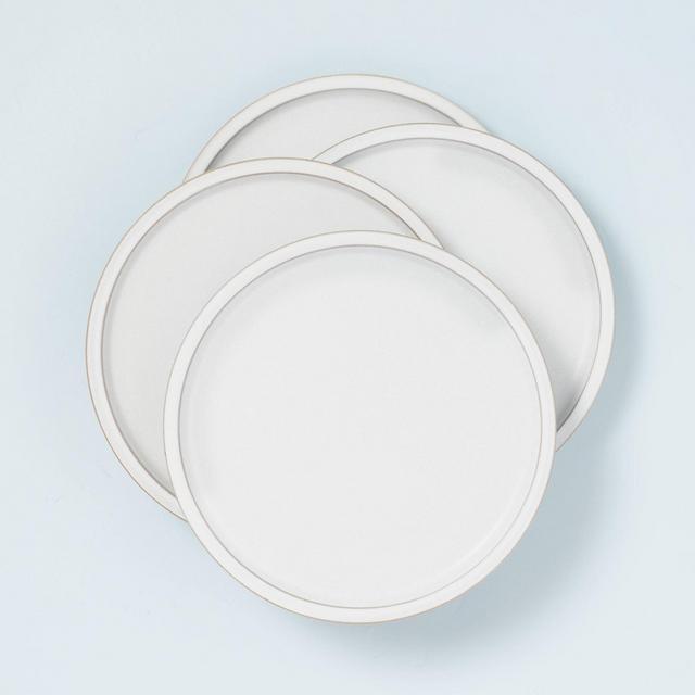 4pk Modern Rim Stoneware Dinner Plate Set Matte Sour Cream - Hearth & Hand™ with Magnolia