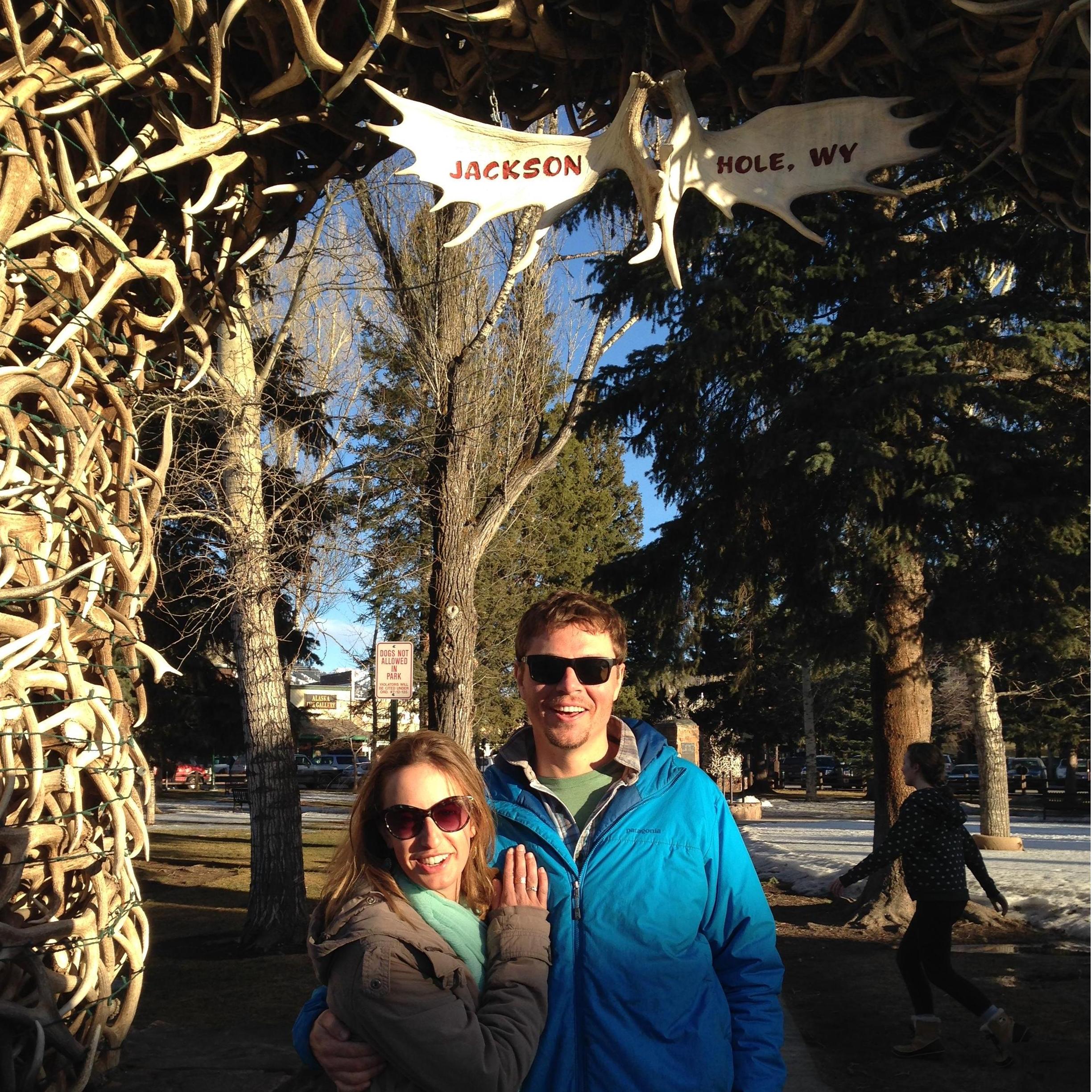Obligatory couples photo under the antler arch in Jackson, WY.