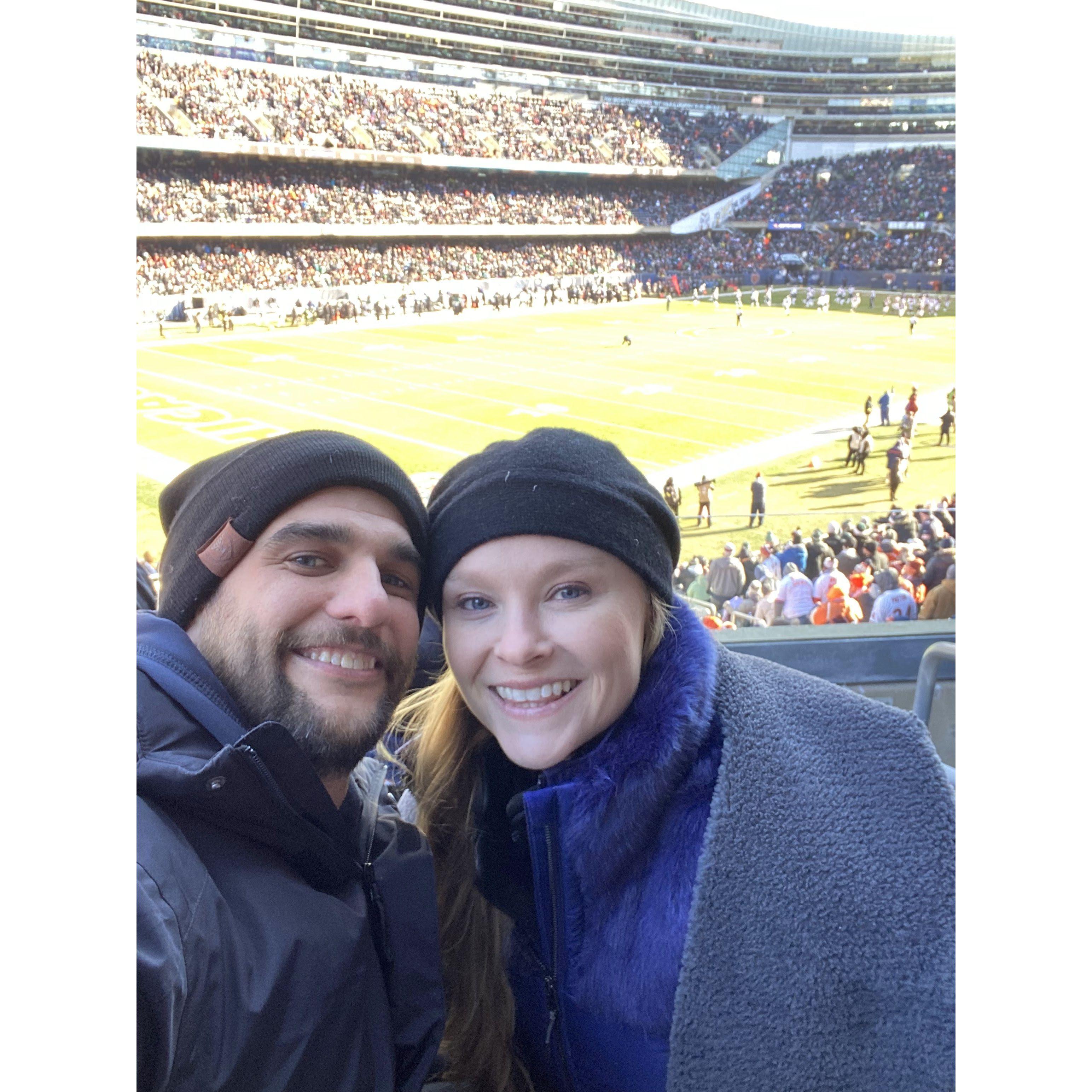 Don't be deceived, it was -8 degrees Fahrenheit...Kathryn wears her ski attire, Moon Boots + more to her first bears game!