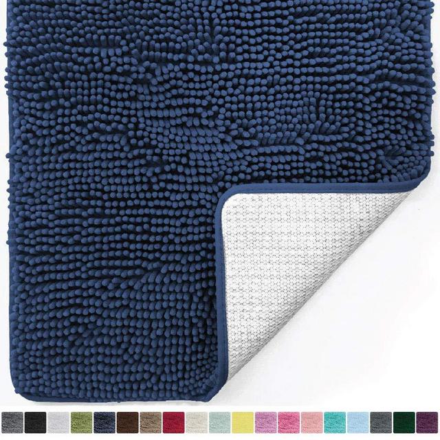 Gorilla Grip Original Luxury Chenille Bathroom Rug Mat, 24x17, Extra Soft and Absorbent Shaggy Rugs, Machine Wash Dry, Perfect Plush Carpet Mats for Tub, Shower, and Bath Room, Navy