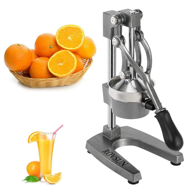 ROVSUN Professional Citrus Juicer Lemon Squeezer, Commercial Grade Manual Fruit Press Juicer for Lemon Pomegranate Orange Juice, Heavy Duty Hand Press Orange Juicer Press and Lime Squeezer Stand (Grey)