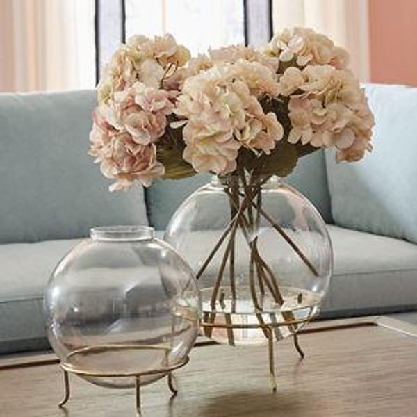 Eleanor Vase with Antique Brass Stand & Watertight Glass Design for Tabletop Decor