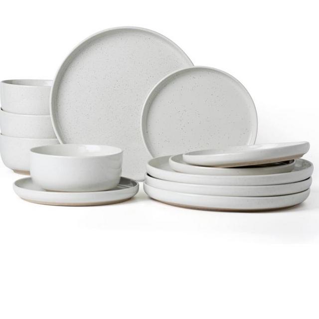 Famiware Milkyway Plates and Bowls Set, 12 Pieces Dinnerware Sets, Dishes Set for 4, White