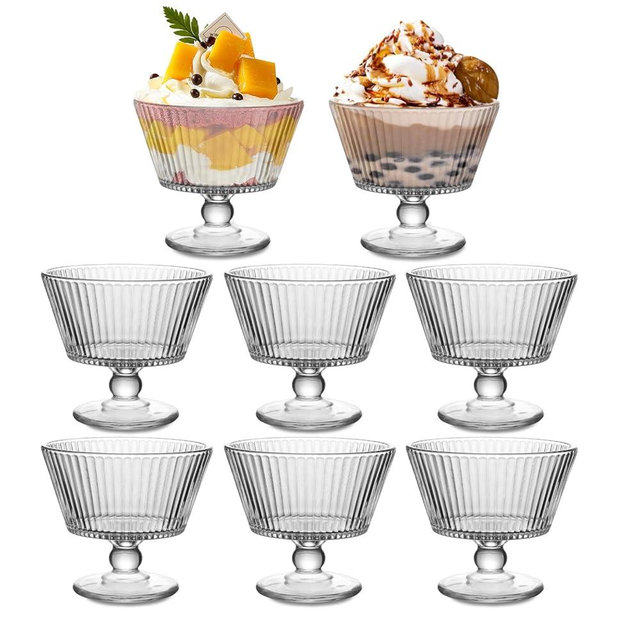 wangsdjy 9oz Glass Dessert Bowls, Vintage Dessert Bowls & Cups - Thickened Sundae Cups Lead-Free, for Ice Cream, Fruit, Pudding,small snacks, Yogurt, and Appetizers (8)