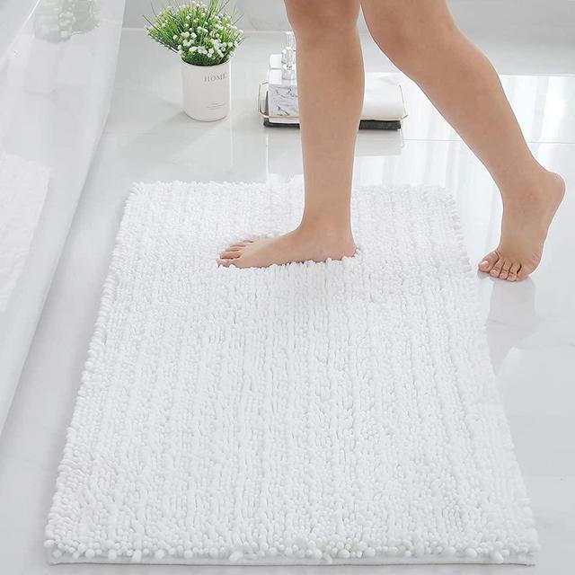Arotive Luxury Chenille Bathroom Rug Mat, Extra Soft Thick Absorbent Shaggy Bath Rugs, Non-Slip Machine Wash Dry Plush Bath Mat for Bathroom, Shower, and Tub (17''x24'', White)