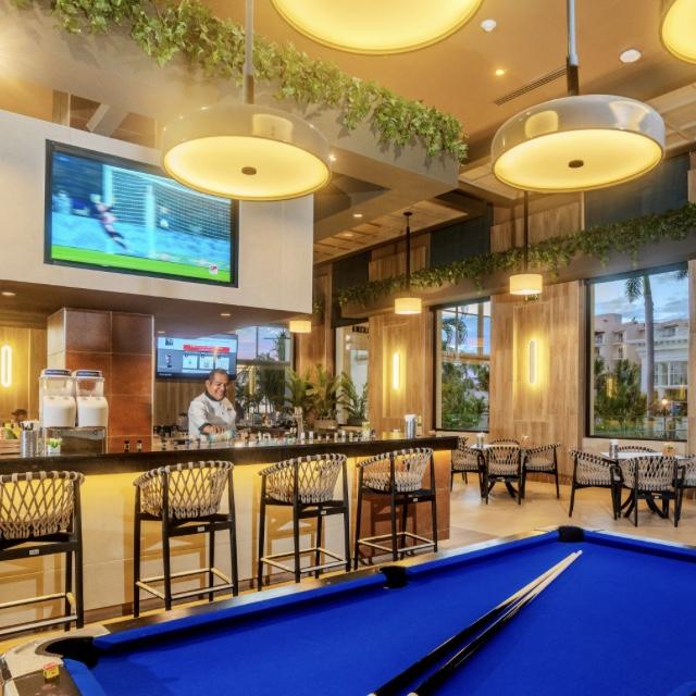 24/7 Sports Bar, with snacks, pool tables, arcade games