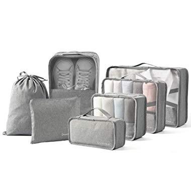 BIMNOOT Packing Cubes 7-Pcs Travel Luggage Packing Organizers Set with Laundry Bag & Shoe Bag (Grey)