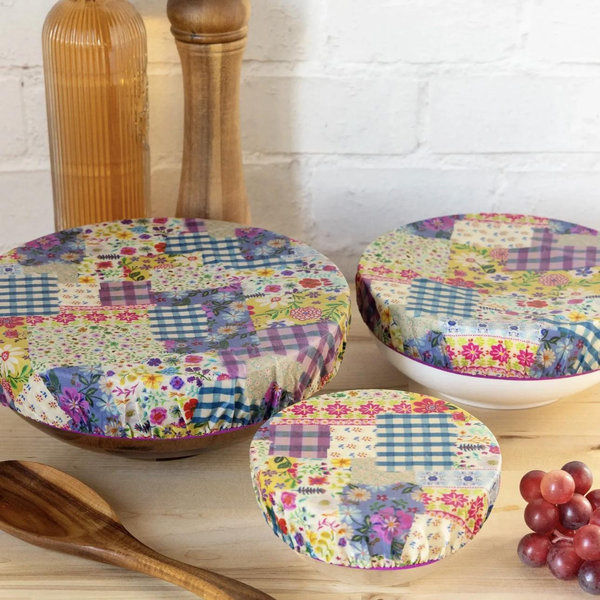 Beeswax Bowl Covers, Set of 3 - Gingham Floral Patchwork