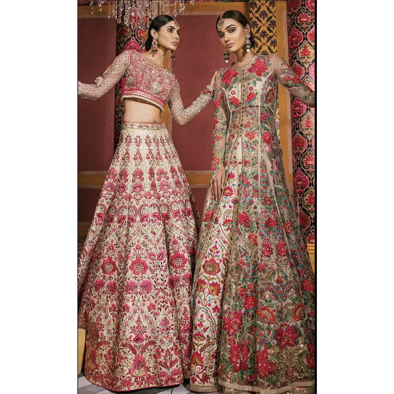 Lengha- A top with a skirt. Can be worn as a one piece or two. Can be worn to pre-wedding events or reception.
