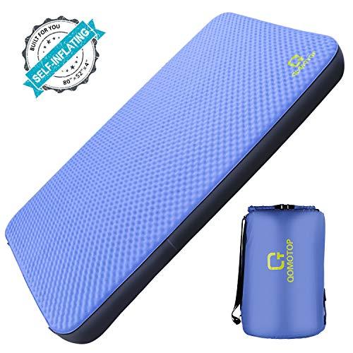 QOMOTOP Single/Double Self-Inflating Camping Mattress, 4 Inches Thick PU Foam, 80" × 28" (Single)/52" (Double), Portable Roll-Up Sleeping Pad(Single 7.5 lbs/Double 13.6 lbs)