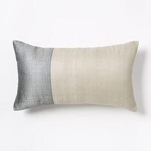 Sari Silk Pillow Cover, 12"x21", Platinum