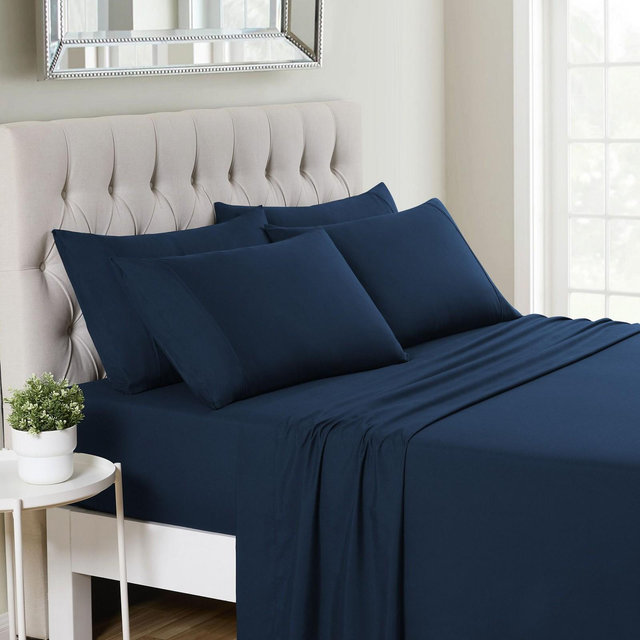 6 Piece Sheet Set, Deluxe Ultra Soft 1500 Series, Double Brushed Microfiber by Sweet Home Collection®- King, Navy