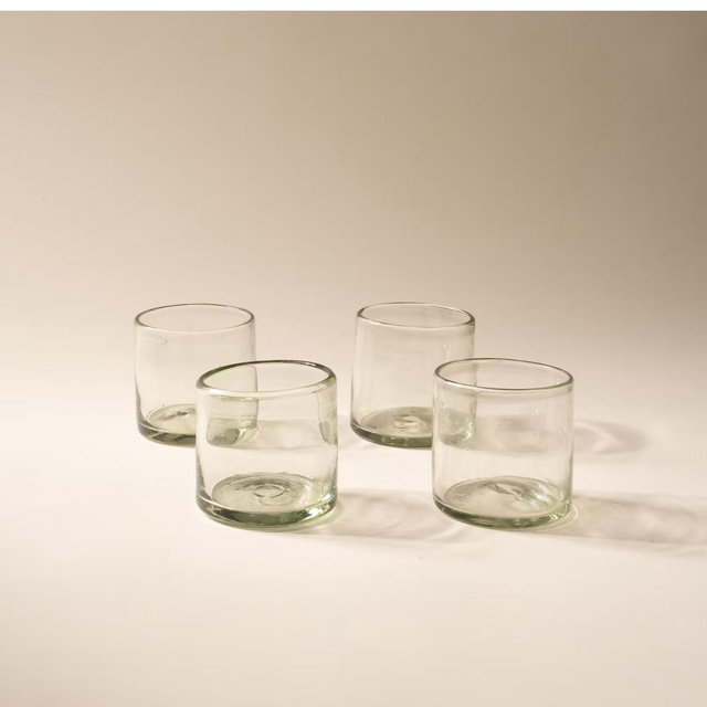 Recycled Handblown Glassware- Short, Clear, Set of 4