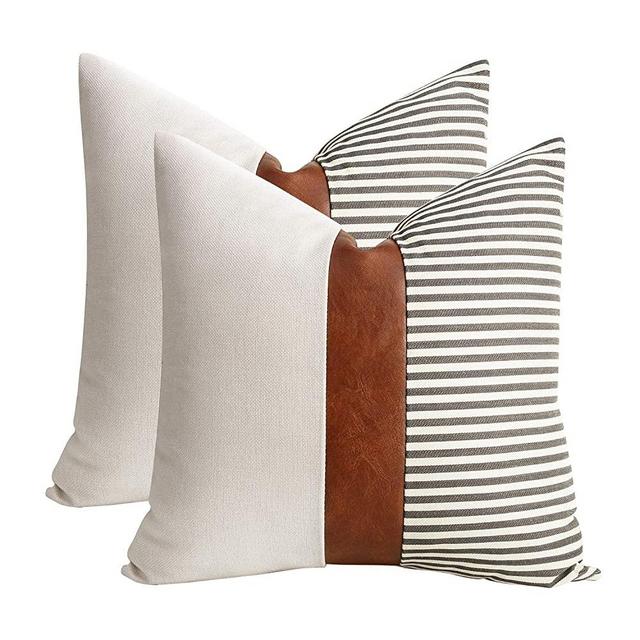 Homfiner Decorative Throw Pillow Covers For Couch, Set Of 6, 100% Cotton  Modern Design Stripes Geometric Bed Or Sofa Pillows Case Faux Leather 18 X  18 Inch 
