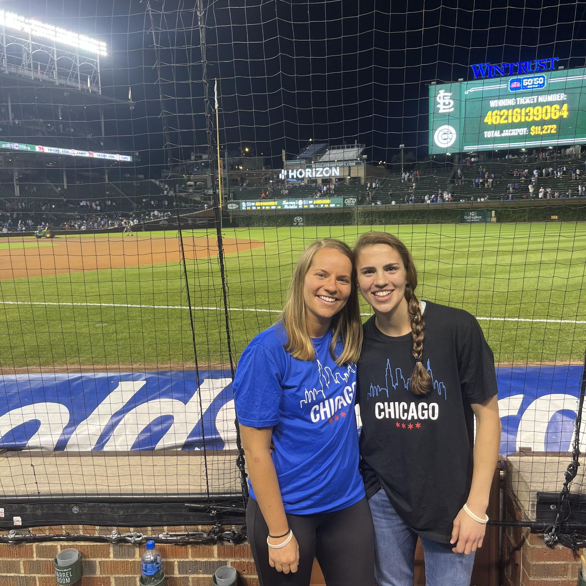 When Lena tricked Lucy into wearing Cubs colors for date night and then surprised her with tickets to a Cubs-Cardinals game (Lucy is, regrettably, a Cards fan)