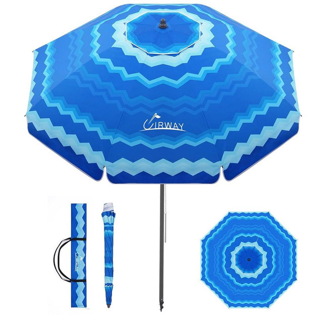 UIRWAY Beach Umbrella, Heavy Duty Windproof Beach Umbrellas with Sand Anchor & Tilt, Sun Protection Portable Beach Umbrella with Carrying Bag for Beach, Patio Garden Pool Outdoor
