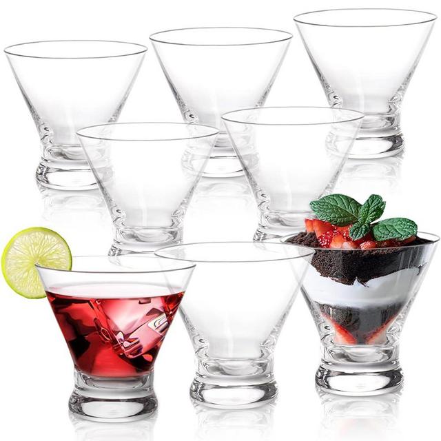 DEAYOU 8 Pack Stemless Martini Glasses Set, Shrimp Cocktail Glasses with Heavy Base, Crystal Cosmopolitan Bar Glasses, Manhattan Glasses for Gimlet, Margarita, Drink, Juice, Party, Gift, 7 OZ
