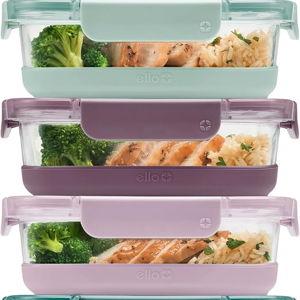 Ello Duraglass 3.4 Cup Meal Prep Sets 10Pc, 5 Pack Set- Glass Food Storage Container with Silicone Boot and Airtight BPA-Free Plastic Lids, Dishwasher, Microwave, and Freezer Safe, Garden Goals